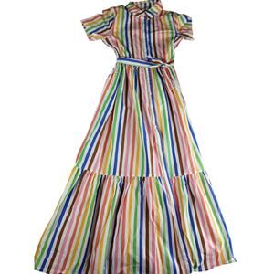Target Pride Rainbow Dress Womens Small Shirt Button Up Belted Maxi Stripe NWT